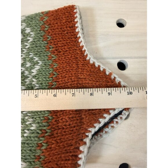 D&Y 100% Wool Knit Earflap Beanie Hat Fleece Lined Nepal Orange Green Nordic - Picture 12 of 12